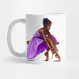 ballerina getting ready, lacing her ballet shoes - brown skin ballerina Mug